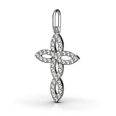 Хрестик "Міні" з білого золота, з діамантами 12281121